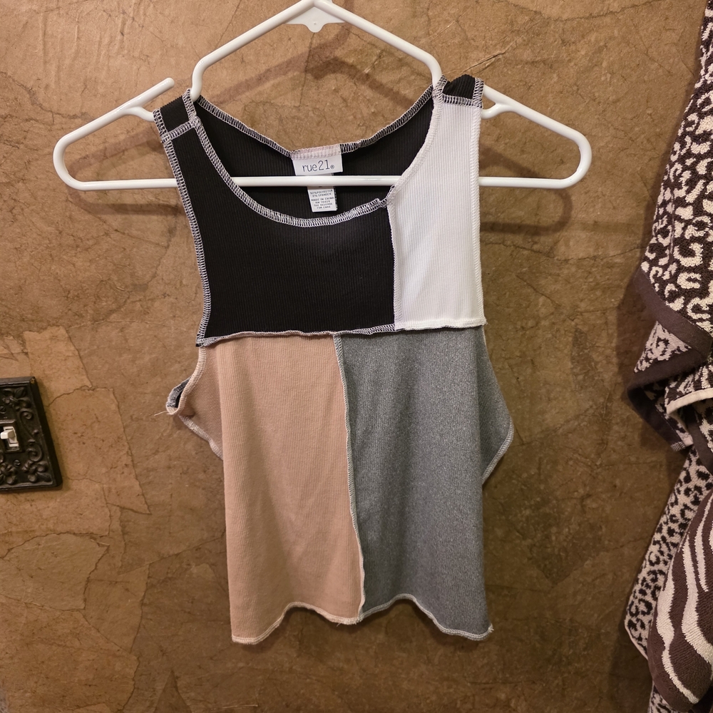 Rue21 Colorblock Tank Top - Black, White, Gray, Tan